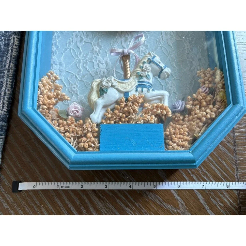 Vintage 90s Carousel Shadowbox Cottagecore Clock Tested